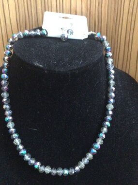 Glass beaded necklace with prism affect colors with matching earrings. NWT